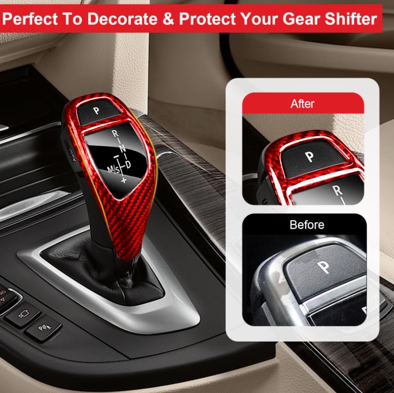 Real Glass Fiber Gear Shift Konb Cover Trim Protector Compatible with BMW F20 F21 F22 F23 F30 F32 F33 F34 F35 F36 F06 F12 F13 F25 F26 F15 F16 GT3 I8 Interior Accessories(2010-2020) - Glossy Red - color: Red