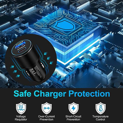 48W USB C Car Charger, All Metal 12V USB Outlet PD & QC 3.0 Fast Charge iPhone Car Charger Adapter Type C Flush Fit Car Plug for iPhone 17 16e 16 15 14 13 12 11 Pro Max SE XR,Samsung S26 S25 S24 A17