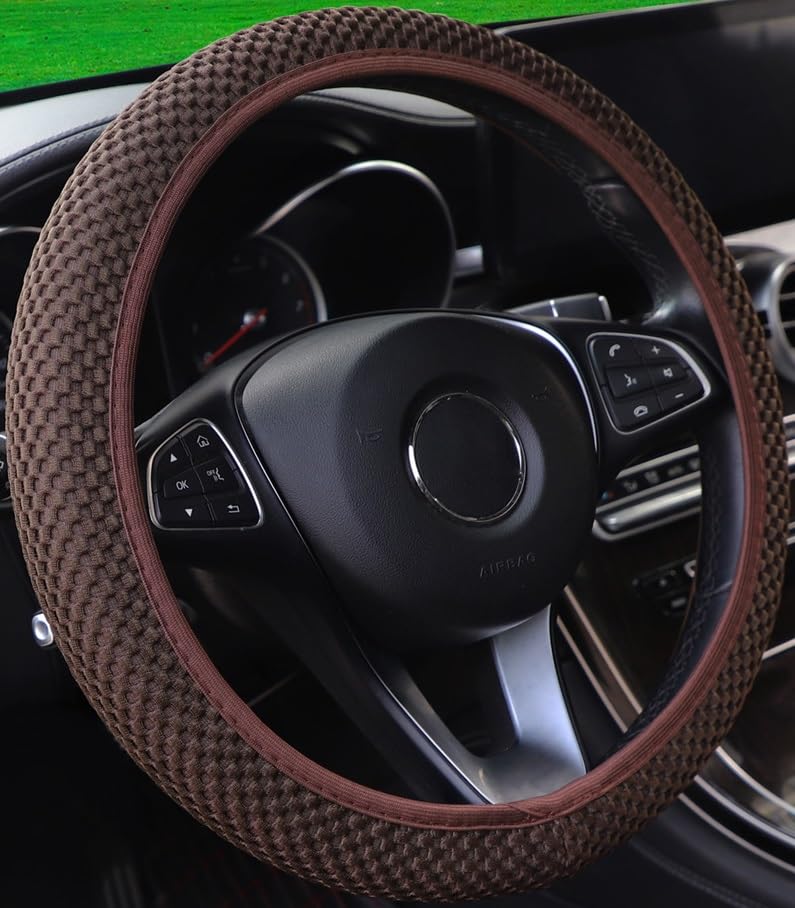 Hiflyer Steering Wheel Cover - Universal 14.5-15 Inch, Soft Microfiber, Women & Men, Brown - color: Brown