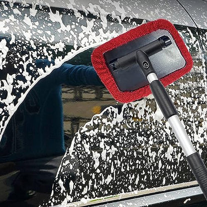 Ziciner Car Windshield Cleaner, Microfiber Auto Cleaning Wiper with Aluminum Extendable Handle and 2 Washable Reusable Cloth Pad Head, Universal Vehicle Interior Exterior Cleaner Kit (Red-Rectangle) - size: Red-rectangle