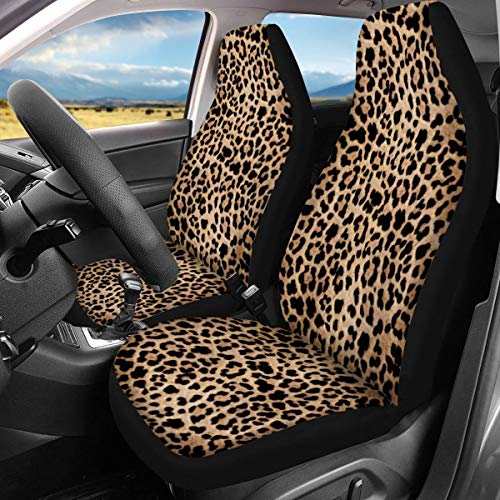 Trendy Leopard Animal Print Car Front Seat Covers Set of 2 Wild Cheetah Pattern Vehicle Seat Protector Car Covers for Cars Sedan SUV - color: Brown Leopard Printed