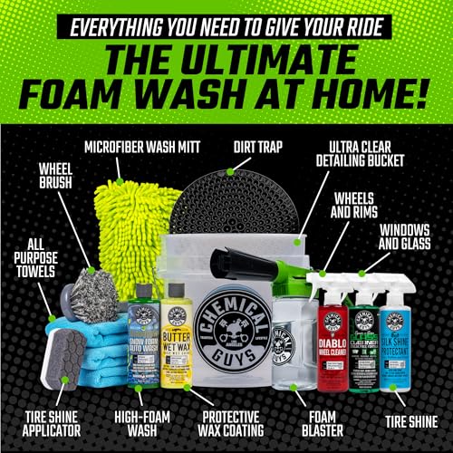 Chemical Guys Car Wash Kit 14-Pc Arsenal Builder - with Foam Blaster, Wash Bucket, Towels, Applicators, and 16 oz Soaps, Waxes, and Cleaners - Complete Car Detailing Gift Set, Works with Garden Hose - style: HOL126