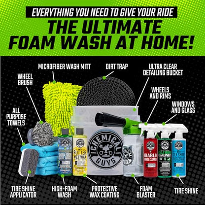 Chemical Guys Car Wash Kit 14-Pc Arsenal Builder - with Foam Blaster, Wash Bucket, Towels, Applicators, and 16 oz Soaps, Waxes, and Cleaners - Complete Car Detailing Gift Set, Works with Garden Hose - style: HOL126