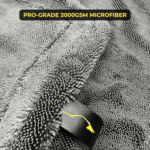 2000GSM Car Drying Towel – Sleek Max Dry 2K (20"x31") Ultra Plush Twist Loop Microfiber for Fast, Streak-Free Drying - color: Black