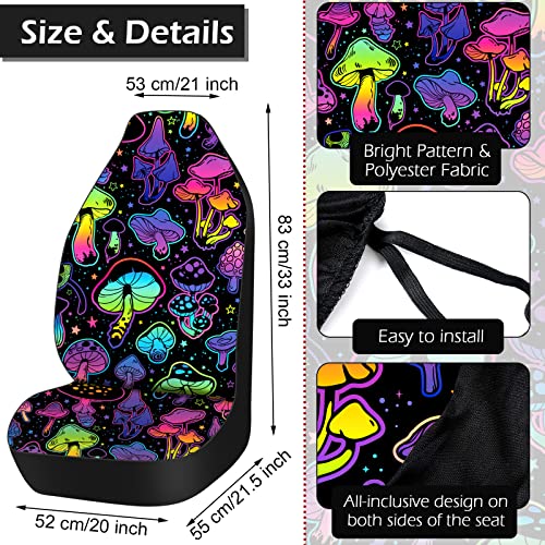 Riakrum 17 Pcs Mushroom Car Seat Covers Mushroom Car Accessories Full Set for Women Men Automotive Rear Front Seat Protector View Mirror Hanging Ornament Steer Wheel Belt Cover(Cool Mushroom) - style: Cool Mushroom