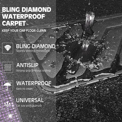 CAR PASS Bling Rhinestones Diamond Car Floor Mat, Crystal Sparkly Shining Glitter Carpet, Waterproof Anti-Slip PVC Heel Pad Universal Fit Interior Set SUV,Sedan,Van,4pcs Girl Women Men Violet Purple - color: Violet Diamond