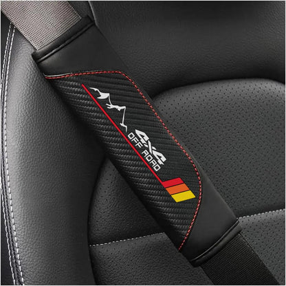 2Pcs Carbon Fiber Leather Seat Belt Cushions Shoulder Pad Soft for Toyota Tacoma 4Runner Tundra Rav4 Highlander TRD car Accessories,Car Seat Belt Pads Safety Belt Cover Pad (4X4) - color: 4X4