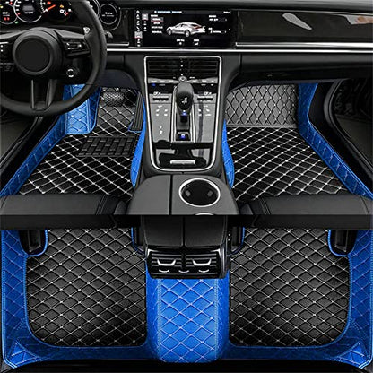 All-Weather car Floor Mats-Suitable for 98% of car Models Watherproof Leather car Floor mat (Blue and Black Beige) - color: Blue and black beige