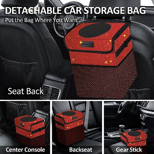 Car Trash Can, Cute Mini Trash Bag With Lid, Glitter Garbage Bin Hanging for Back/Front Seat/Console, Waterproof, Leakproof, 2.5 Gallon, Red Bling Sparkly - color: Red Bling Sparkly