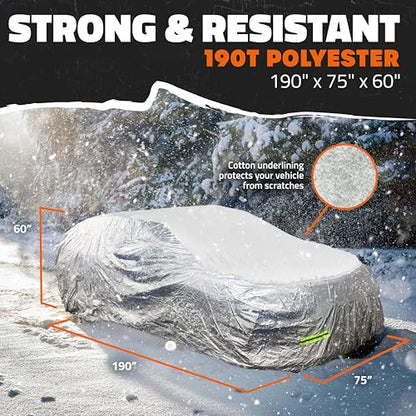 Mockins Medium 190"x75"x60" Sedan Car Cover | 190T Polyester Soft Outdoor & Indoor Car Covers for Automobiles | All Weather Water-Repellent Full Exterior Covers for Dust, UV, Light Rain, Snow & Frost - size: Sedan - Medium - 190" x 75" x 60"