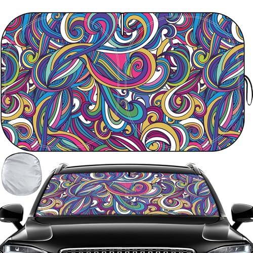 Windshield Sun Shade, Car Sun Shade Windshield, Reflector Sunshade Offers Ultimate Protection for Car Interior, Reflective Polyester Blocks Heat for Sedans, Mini SUVs, Hatchbacks - 57 x 31.5 inches - color: Colorful - Purple, 57"x31.5"