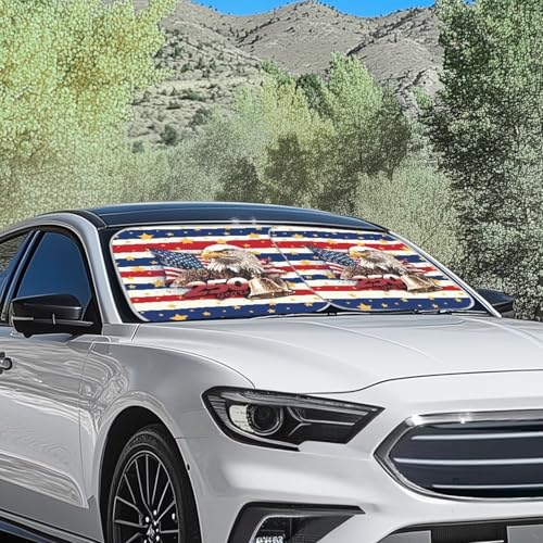 AFPANQZ 250th Eagle Stripe 2 Pcs Car Sunshade Auto Wind Shield Folding Front Window Sun Shade for Windshield Visor, UV Sun and Heat Reflector Universal Fit SUVs Trucks - color: 250th Eagle Stripe