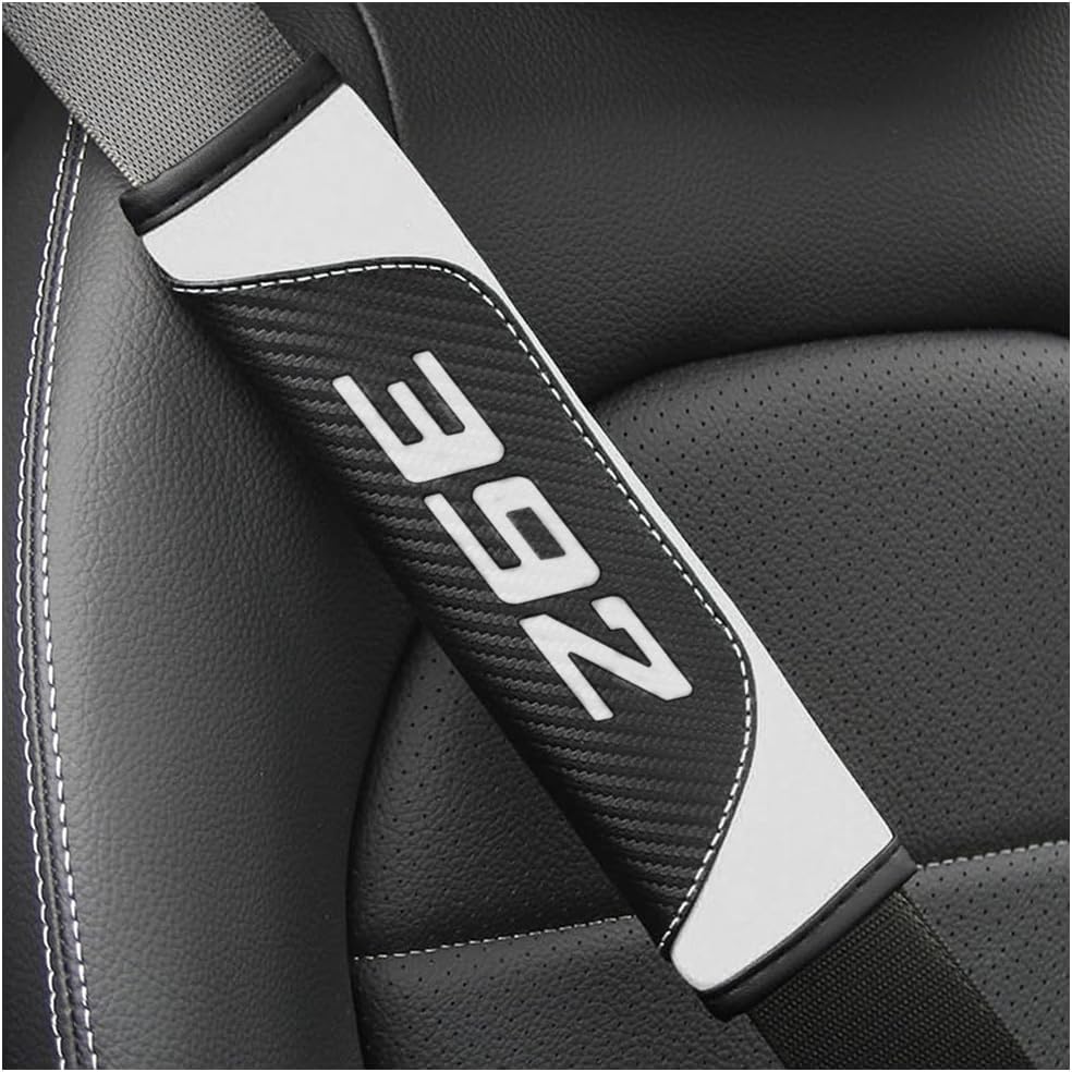 2Pcs Carbon Fiber Leather Seat Belt Cushions Shoulder Pad Soft for Dodge Challenger Durango SRT 392 Accessories,Car Seat Belt Pads Safety Belt Cover Pad (White 392) - color: White 392