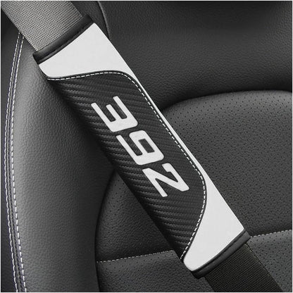 2Pcs Carbon Fiber Leather Seat Belt Cushions Shoulder Pad Soft for Dodge Challenger Durango SRT 392 Accessories,Car Seat Belt Pads Safety Belt Cover Pad (White 392) - color: White 392