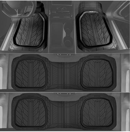 CAR PASS 3 Row Heavy Duty Rubber Car Mats, Deep-Dish All-Weather Floor Mats for 7 Seats 8 Seater 2nd & 3rd, Waterproof Universal Trim to Fit Liner Van,SUV,MPV,7 Passengers Vehicle,(Black 3 Row) - color: Black 3 Row