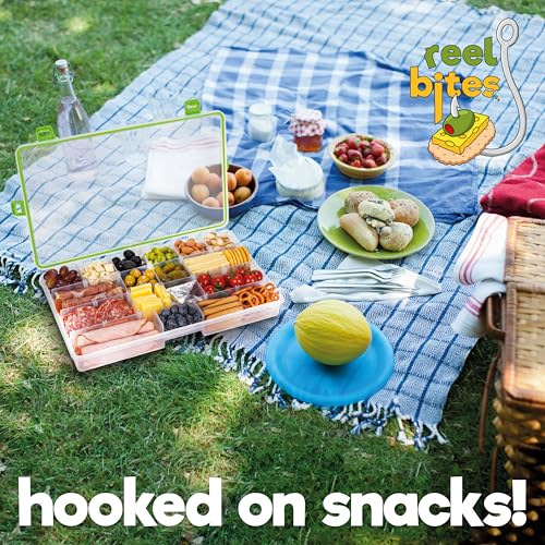 Create-ables Large Snackle Box Container Reel Bites Large Snack Container for Travel, 21-Compartment Snackle Box with Adjustable Dividers, Dishwasher Safe – 14 inch - size: 14 inch