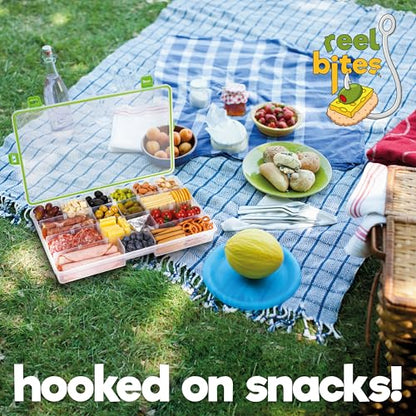 Create-ables Large Snackle Box Container Reel Bites Large Snack Container for Travel, 21-Compartment Snackle Box with Adjustable Dividers, Dishwasher Safe – 14 inch - size: 14 inch