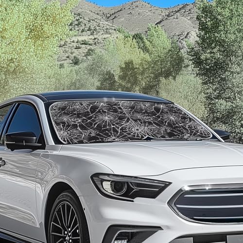 2 Pieces Spider Web Sun Visor for Car Foldable Auto Sun Heat and UV Rays Blocker Sun Shade for Most Sedans SUV MPV Trucks Van Parked in Summer Beach, Camping Parking,Backyard - color: Black Spiderweb