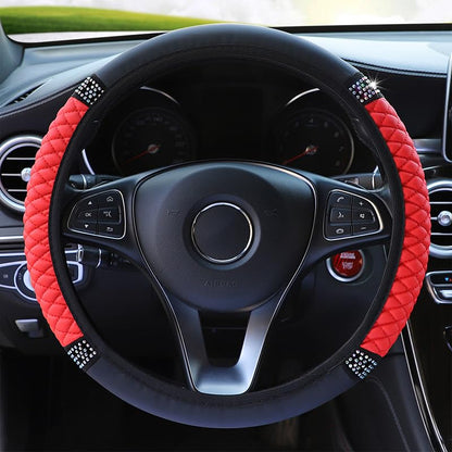 PU Leather Elasticity Car Steering Wheel Cover Anti-Slip Adjustable Steering Wheel Protective Sleeve, red - color: Red
