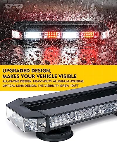 LUMENIX Rooftop Strobe Beacon Lights Bar White Red LED Emergency Traffic Security Lightbar with Heavy-Duty Magnetic Base Safety Warning Flashing Light for POV Trucks Vehicles Firefighter Ambulance - color: White&Red