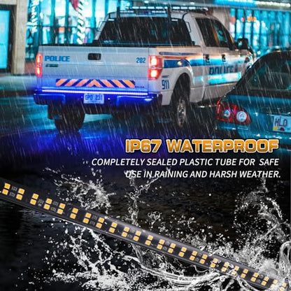 XRIDONSEN 60 inch Blue Emergency Lights Strip 360 LED Truck Tailgate Rear Window Police Firefighter Lights Strobe Flashing Warning Hazard Safety First Responder for Vehicles POV Pickup Trucks - color: Blue