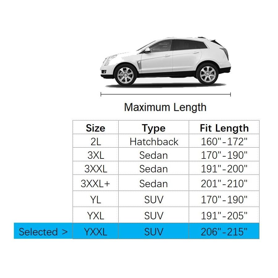 Car Cover Fit for 206-215 inches Length Full-Size SUV Waterproof All Weather Outdoor Full Cover Rain Sun UV Protection Side Door Zipper Dirtproof Scratch Resistant Breathable Dustproof - size: YXXL: Fit 206-215 inches Full-size SUV
