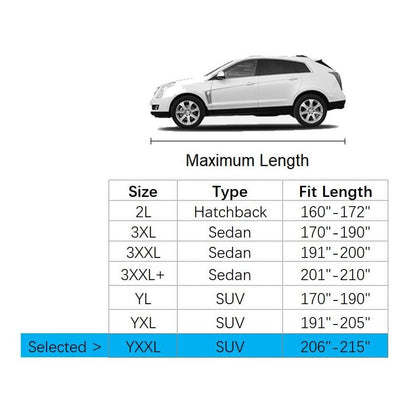 Car Cover Fit for 206-215 inches Length Full-Size SUV Waterproof All Weather Outdoor Full Cover Rain Sun UV Protection Side Door Zipper Dirtproof Scratch Resistant Breathable Dustproof - size: YXXL: Fit 206-215 inches Full-size SUV