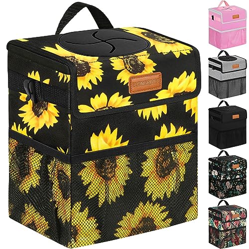 ELONGRIVER Car Trash Can Bin for Back Seat Leak Proof, Cute Car Trash Bag Hanging, Vehicle Trash Can for SUV Truck Van, Automotive Garbage Cans Front Seat Sunflower Floral - color: Sunflower, size: 2 Gallons