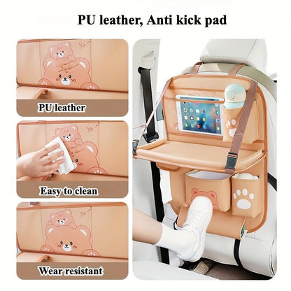 Car Organizer for Back Seat - Bear Design Storage Bag with Multi-Pockets, Kick Mat, Cup Holder, Trash Can, Table & Phone Holder | PU Leather, Waterproof, Easy Clean Car Accessories