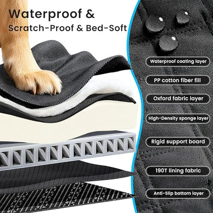 Dog Car Seat Cover for Back Seat, Hard Bottom Back Seat Extender for Dogs with Door Protector, Anti Scratch, Waterproof & Non-Slip Dog Backseat Cover for Small Mid Cars, SUVs & Trucks, Holds 450Lbs