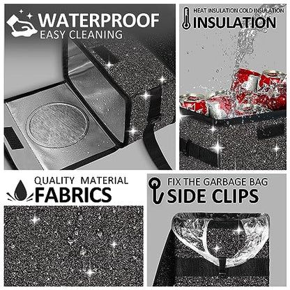 Cute Mini Car Trash Bag with Lid, Glitter Garbage Can Bin Hanging for Back/Front Seat/Console, Waterproof, Leakproof, 2.5 Gallon, Black Bling Sparkly - color: Black Bling Sparkly