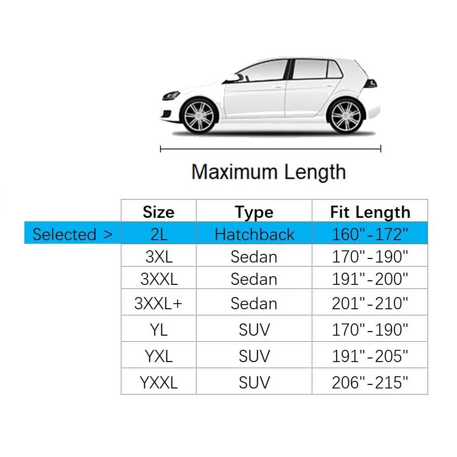 Car Cover Fit for 160-172 inches Length Hatchback Waterproof All Weather Outdoor Full Cover Rain Sun UV Protection Driver Side Door Zipper Dirtproof Scratch Resistant Breathable Dustproof - size: 2L:Fit 160-172 inches Hatchback