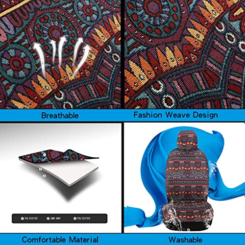 Baja Saddle Blanket Car 4PCS Front, Breathable and Washable Striped Woven Automotive Vehicle Universal Boho Seat Cover for Sedan, SUV, Truck, Airbag Compatible - color: Red Baja, size: Front