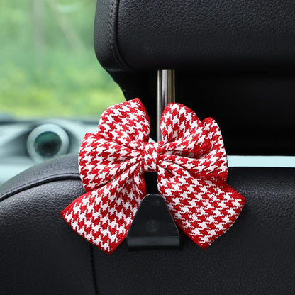 2-Pack Car Purse Hooks for Hanging Purses and Bags, Cute Bow car seat headrest Hooks for Hanging car Purse Hooks. (Houndstooth red) - color: Houndstooth red