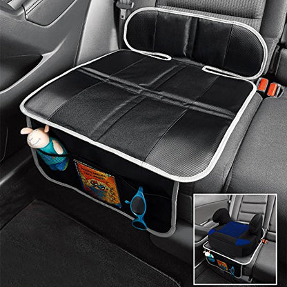Big Ant Car Seat Protector, Thick Padding Protection for Child & Baby Cars Seats, Dog Mat, Non Slip and Waterproof Protects Automotive Vehicle Upholstery with Extra Storage Pocket (Black)