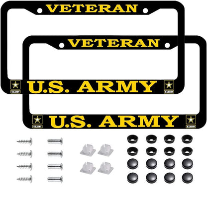 2 PCS for US Army Veteran License Plate Frames,Matte Black Aluminum Veteran License Plate Holder License Plate - color: AM-VE, size: 2pcs