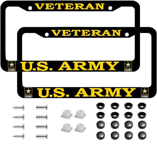 2 PCS for US Army Veteran License Plate Frames,Matte Black Aluminum Veteran License Plate Holder License Plate - color: AM-VE, size: 2pcs