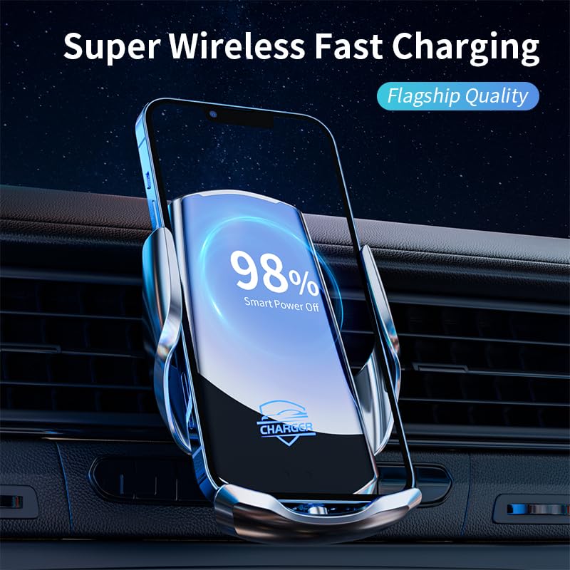 15W Fast Charge Auto-Clamping Wireless Car Charger Mount – Qi Wireless Charging, Adjustable Phone Holder, Air Vent & Dashboard Compatible, Compatible with iPhone & Android (Red) - color: Red