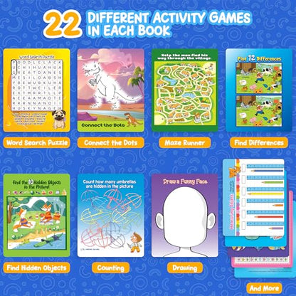 Travel Reusable Activity Books- 2 Pack - Travel Games for Kids, Roads Trip Car Games & Activities Must Haves Essentials, Airplane Activities for Kids, Includes 20+ Learning Games in Each Book