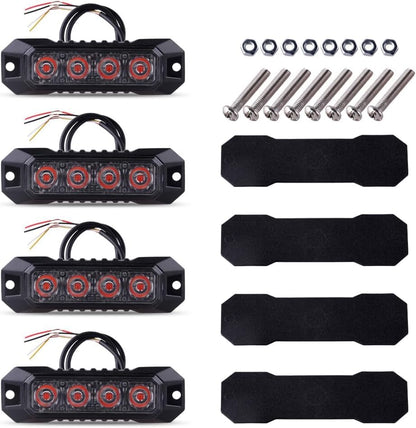 4PCS 4 LED Red Strobe Light, Surface Mount Strobe Lights for Trucks Car Vehicle Warning Flashing Beacon Hazard Emergency Lights Ultra Slim Sync Feature Mini Grille for Cars Trucks SUV RV ATV - color: Red