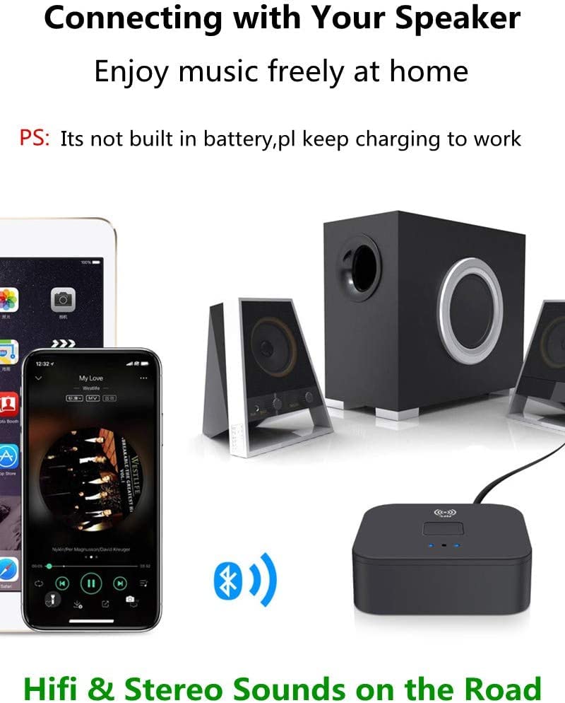 Bluetooth Receiver for Home Stereo RCA, 3.5mm AUX Wireless Audio Adapter for Home and Car Stereo System,NFC-Enabled