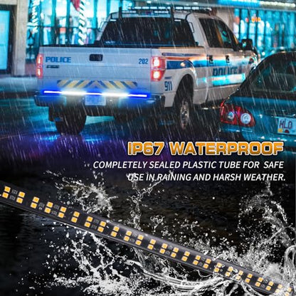 XRIDONSEN 60 inch Blue White Emergency Lights Strip 360 LED Truck Tailgate Rear Window Police Firefighter Lights Strobe Flashing Warning Hazard Safety First Responder for Vehicles Pickup Trucks - color: Blue/White