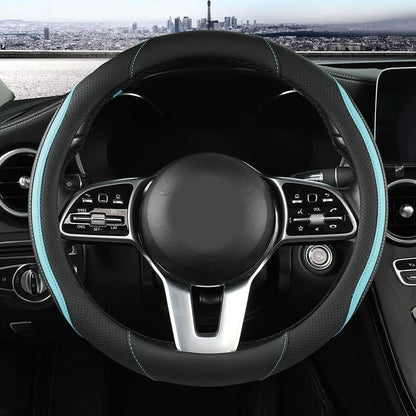 Car Steering Wheel Cover, Leather Steering Wheel Cover Blue Universal 14.5-15 Inch Microfiber Leather Anti-Slip Breathable Auto Steering Wheel Covers for Men Women (Black&Blue) - color: Light Blue