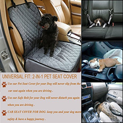 Dog Car Seat Cover for Small & Medium Dogs FLR 1 Pcs 2-in-1 Front Waterproof Washable Pet Dog Mat Booster Seat Cover Car Pet Dog Protector Cover with 1 Pcs Black Pet Seat Belt for Dogs SUV Cars Trucks - color: Grey