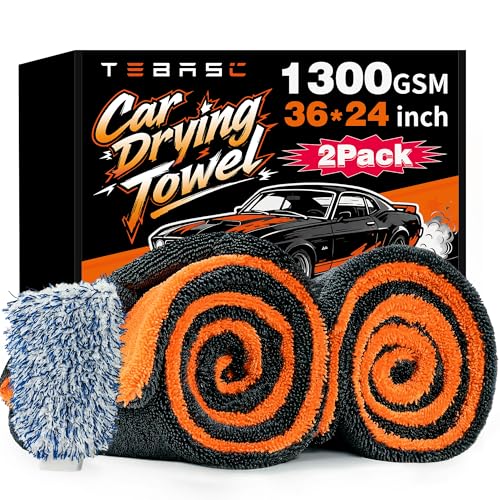 2-Pack Car Drying Towels 24x36 Inch 1300GSM, Twisted Loop Microfiber Cloth for Auto Detailing - Super Absorbent, Lint-Free & Streak-Free for SUV, Truck & Window（Gray-Orange） - color: Gray-orange