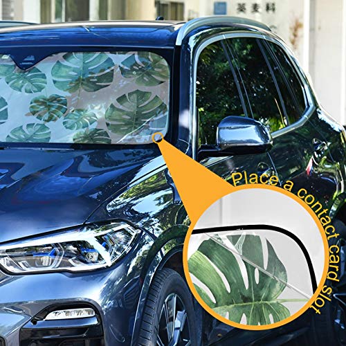 Windshield Sun Shade Watercolor Palm Leaves Foldable Car Window Shade Blocks UV Rays Sun Visor Protector Sunshade - color: Leaves