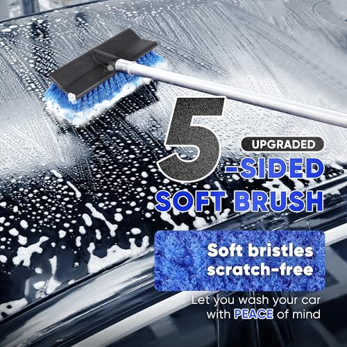 5-12ft Car Wash Kit,8 Piece,Thickened Aluminum Telescopic Rod,Cleaning Brush,Tire Brush,180 ° Chenille Mop,Fiber Towel,Storage Bag,2-Piece Detail Brush,Car,RV,Truck Clean Kit