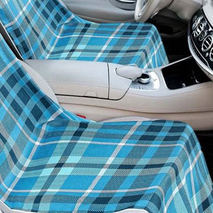 Hahafelt 2 Pack Car Seat Towel Covers with Storage Bag, 63 x 32 Inch Universal Non Slip Waterproof Sweat Protector for Car Truck, Gym Swimming Running, Machine Washable (Blue Plaid) - style: Blue Plaid