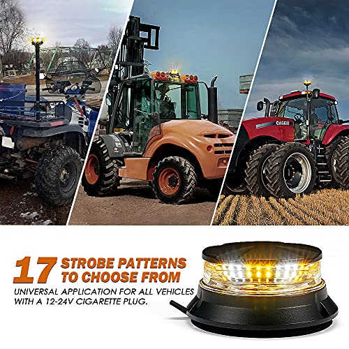 Xprite LED Rotating Beacon Light, 4.5Inch Super Bright Forklift Strobe Lights w/Magnetic Base for 12-24V Construction Truck Patrol Car Tractor Golf Carts-Amber&White - color: Amber White