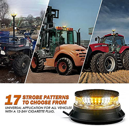Xprite LED Rotating Beacon Light, 4.5Inch Super Bright Forklift Strobe Lights w/Magnetic Base for 12-24V Construction Truck Patrol Car Tractor Golf Carts-Amber&White - color: Amber White